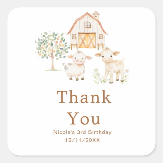 Cute boerderij koeien verjaardag vierkante sticker (Voorkant)