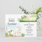 Cute Boerderij Lamb Green Boys Baby shower Invitat Kaart (Staand voorkant)
