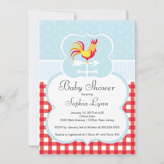 Cute Boerderij Roaster Baby shower Invitation Kaart (Voorkant)