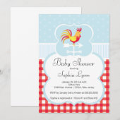 Cute Boerderij Roaster Baby shower Invitation Kaart (Voorkant / Achterkant)