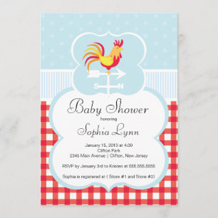 Cute Boerderij Roaster Baby shower Invitation Kaart