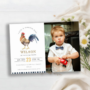 Cute Boerderij Rooster Waterverf Birthday Invite Bedankkaart