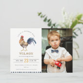 Cute Boerderij Rooster Waterverf Birthday Invite Bedankkaart (Staand voorkant)
