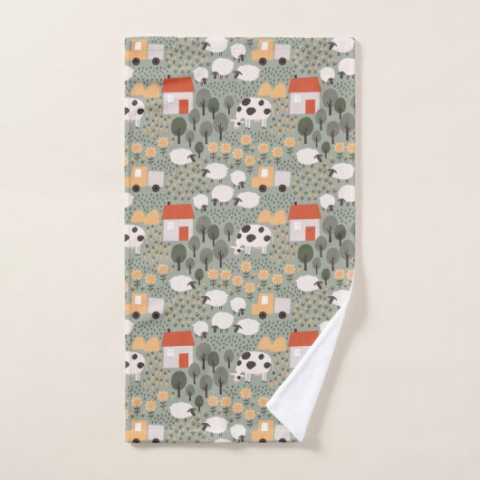 Cute Boerderij Scene Pattern Bad Handdoek (Handdoek)