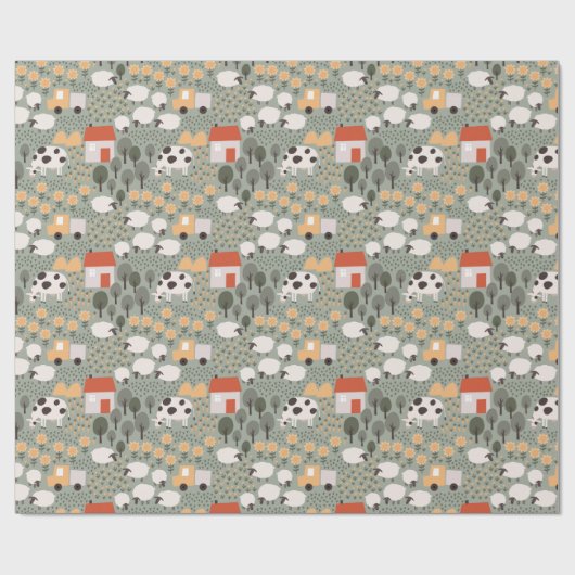Cute Boerderij Scene Pattern Cadeaupapier (Vlak)