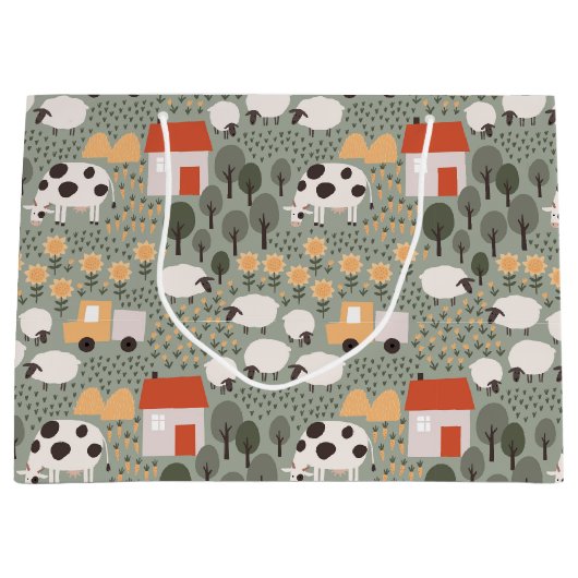 Cute Boerderij Scene Pattern Groot Cadeauzakje (Voorkant)