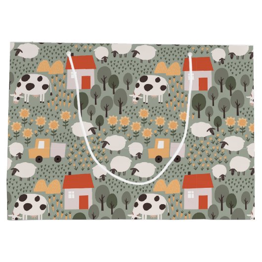 Cute Boerderij Scene Pattern Groot Cadeauzakje (Achterkant)
