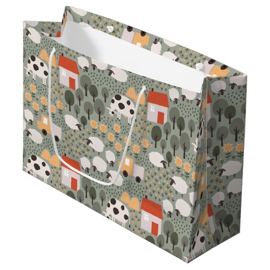 Cute Boerderij Scene Pattern Groot Cadeauzakje (Voorkant Gekanteld)
