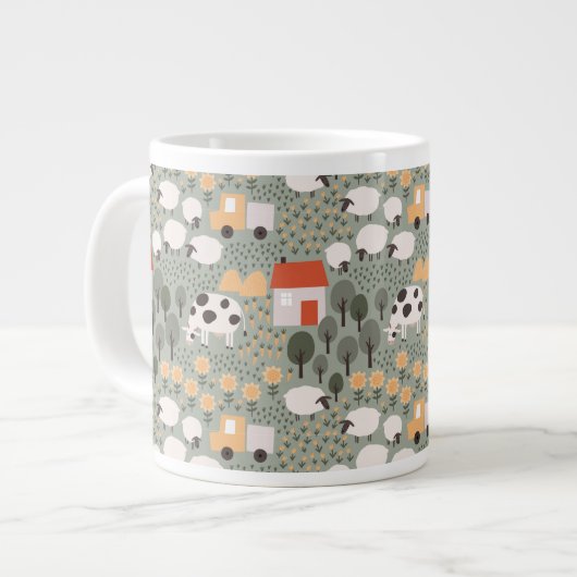 Cute Boerderij Scene Pattern Grote Koffiekop (Links)