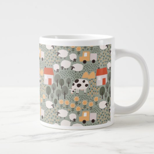 Cute Boerderij Scene Pattern Grote Koffiekop (Rechts)