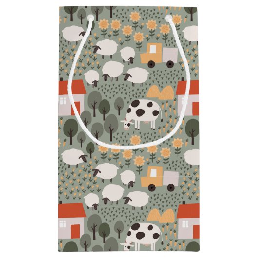 Cute Boerderij Scene Pattern Klein Cadeauzakje (Achterkant)