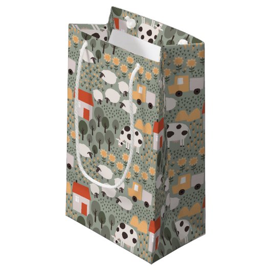 Cute Boerderij Scene Pattern Klein Cadeauzakje (Voorkant Gekanteld)