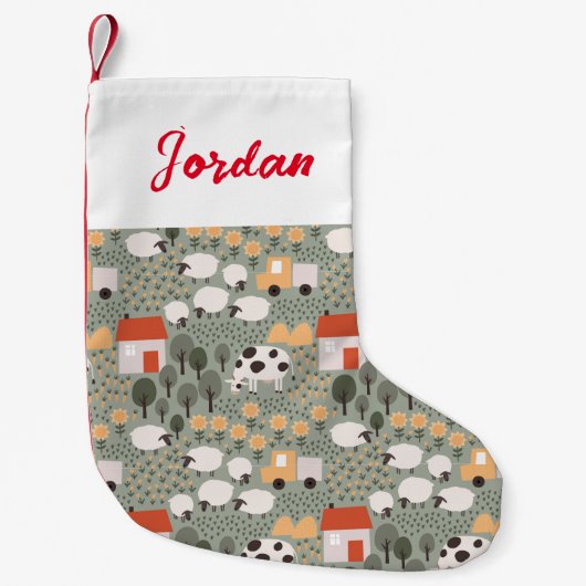 Cute Boerderij Scene Pattern Kleine Kerstsok (Voorkant)