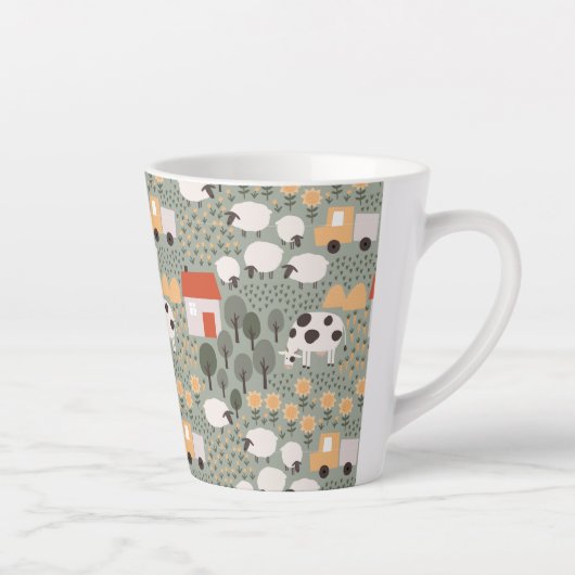Cute Boerderij Scene Pattern Latte Mok (Rechts)