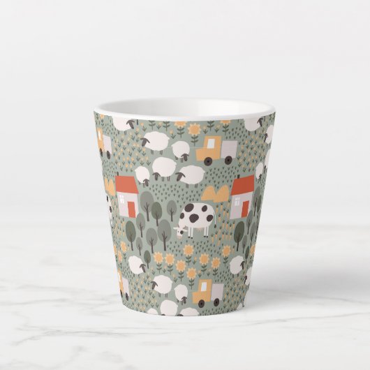 Cute Boerderij Scene Pattern Latte Mok (Voorkant)