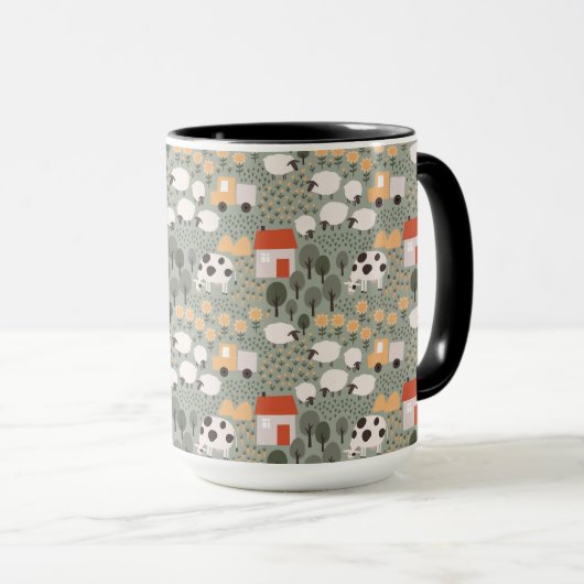 Cute Boerderij Scene Pattern Mok (Voorkant rechts)