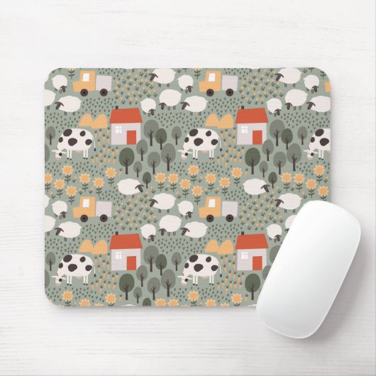 Cute Boerderij Scene Pattern Muismat (Met muis)