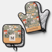 Cute Boerderij Scene Pattern Ovenwant & Pannenlap Set (Voorkant / Achterkant)