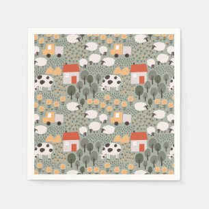 Cute Boerderij Scene Pattern Servet
