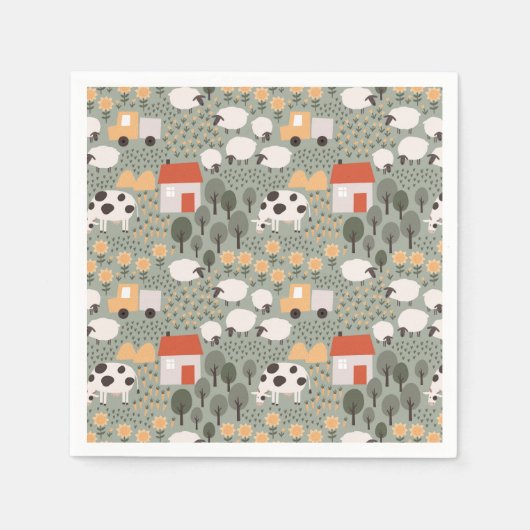 Cute Boerderij Scene Pattern Servet (Voorkant)