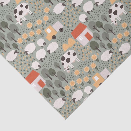 Cute Boerderij Scene Pattern Tissuepapier (Detail)