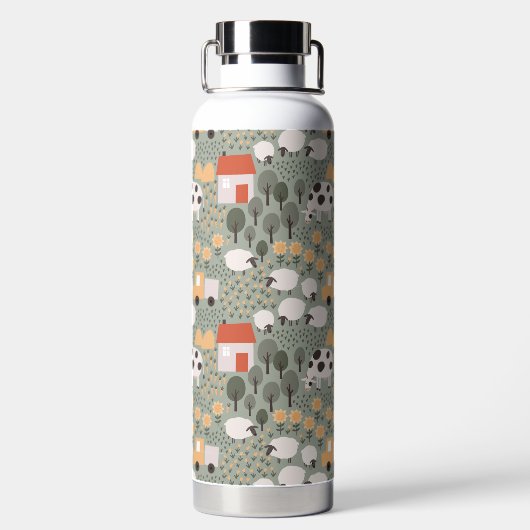 Cute Boerderij Scene Pattern Waterfles (Achterkant)