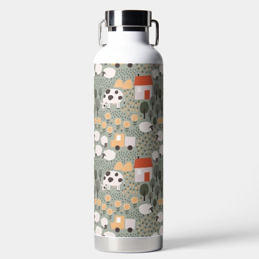 Cute Boerderij Scene Pattern Waterfles (Voorkant)