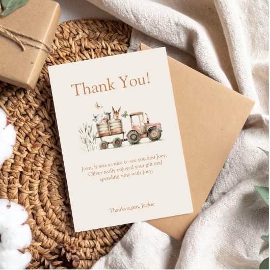 Cute boerderij thema verjaardagsfeestje voor jonge bedankkaart