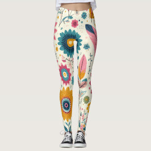 Cute Boheemse Bloem Motief met Veren Leggings