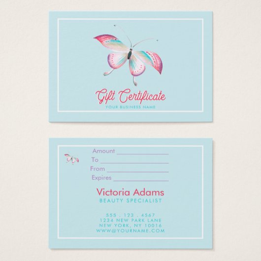 Cute Bohemian Butterfly Business Gift Certificate Visitekaartje (Voorkant /achterkant)