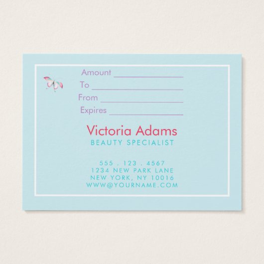 Cute Bohemian Butterfly Business Gift Certificate Visitekaartje (Achterkant)