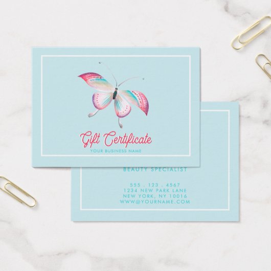 Cute Bohemian Butterfly Business Gift Certificate Visitekaartje (Kantoor)
