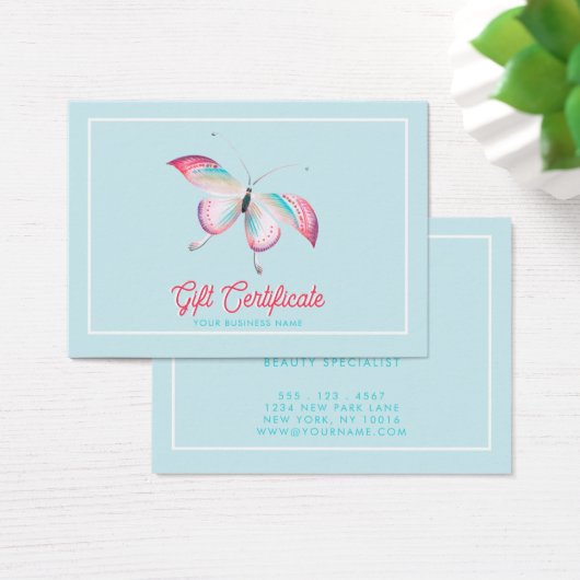 Cute Bohemian Butterfly Business Gift Certificate Visitekaartje (Bureau)