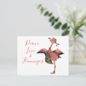 Cute Bohemian Peace Love and Flamingos Briefkaart (Staand voorkant)