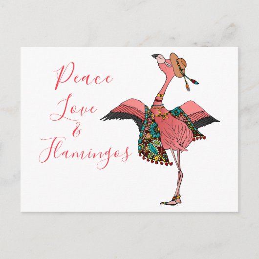 Cute Bohemian Peace Love and Flamingos Briefkaart (Voorkant)