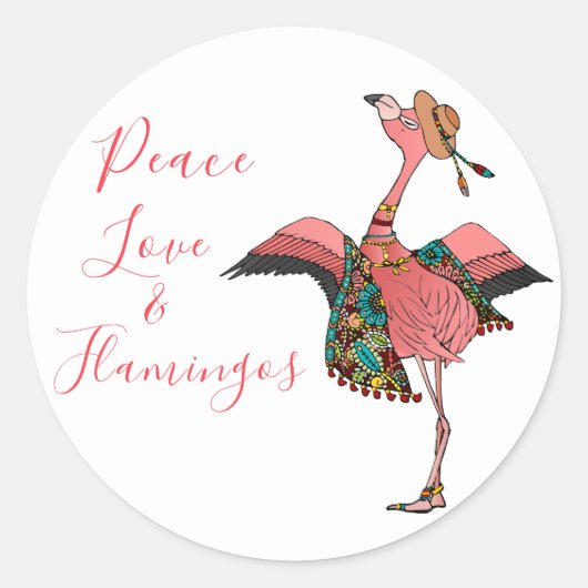 Cute Bohemian Peace Love & Flamingo Sticker (Voorkant)