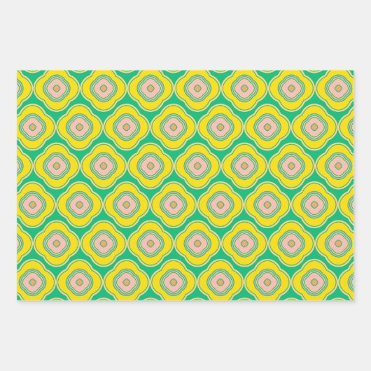 Cute Boho 70s Retro Shapes Pattern Green Yellow Inpakpapier Vel (Voorkant 2)