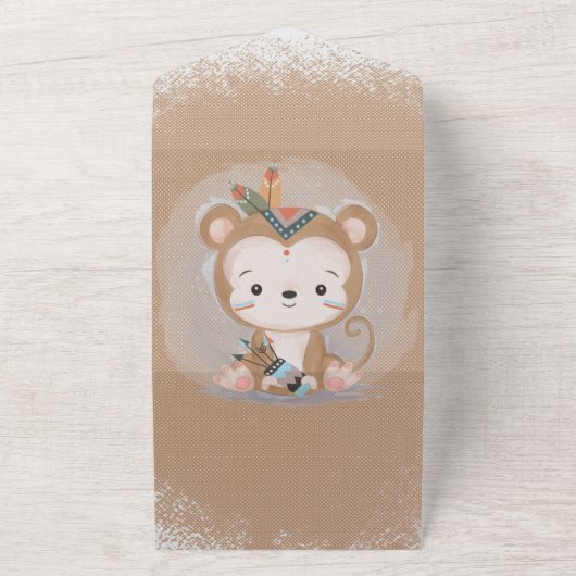 Cute Boho Aap Baby Shower All In One Uitnodiging (Buitenkant)