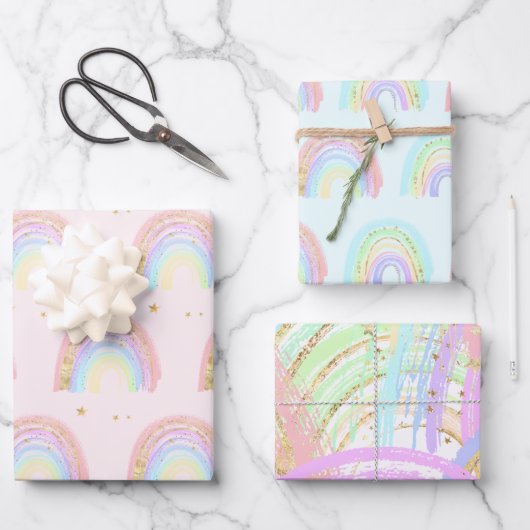 Cute Boho Abstracte Waterverf Rainbow Gift Inpakpapier Vel (Voorkant)