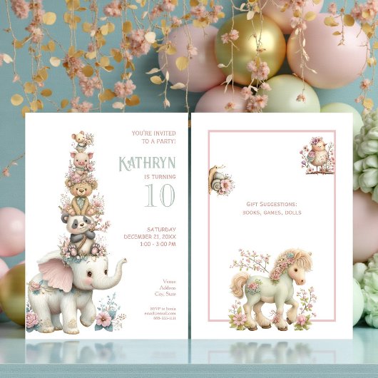 Cute Boho Animal Birthday Party Kaart