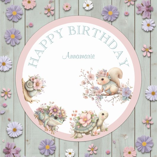 Cute Boho Animal Birthday Party Ronde Sticker