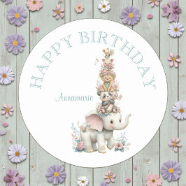 Cute Boho Animal Birthday Party Ronde Sticker