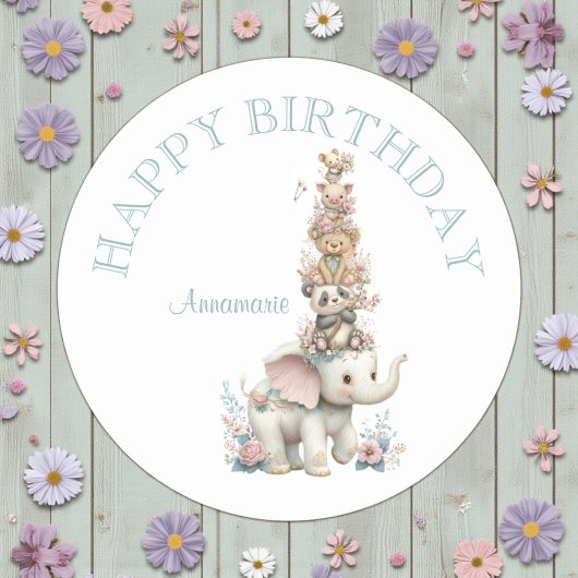 Cute Boho Animal Birthday Party Ronde Sticker