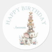 Cute Boho Animal Birthday Party Ronde Sticker (Voorkant)