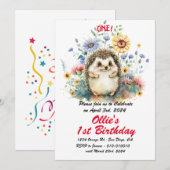 Cute Boho Baby Egeltje 1e Verjaardagsfeestje  Kaart (Voorkant / Achterkant)