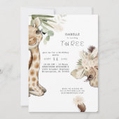 Cute Boho Baby Giraffe Pampas Birthday Party Kaart (Voorkant)