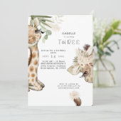 Cute Boho Baby Giraffe Pampas Birthday Party Kaart (Staand voorkant)