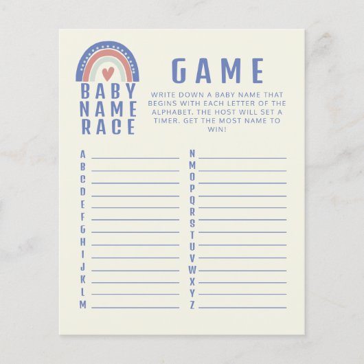 Cute Boho Baby Name Race Baby shower Game (Voorkant)