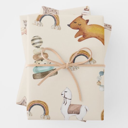 Cute Boho Baby shower Wrapping Paper Sheets (In situ)