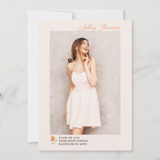 Cute boho beadow sinaasappel wildflower afstuderen kaart (Achterkant)